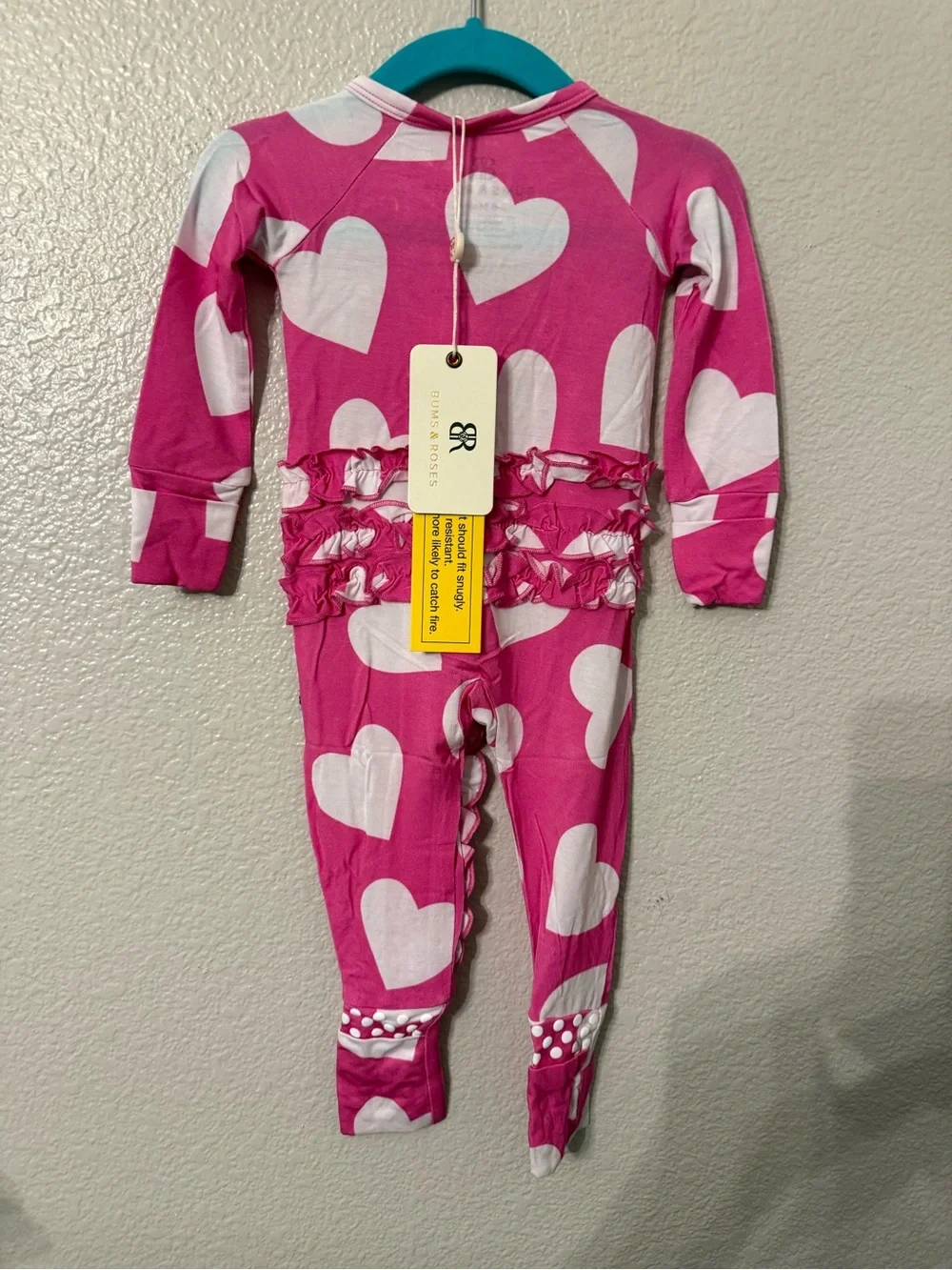 Ruffle Zip Pink Heart One-Piece Footie Pajamas for Kids